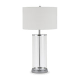 28" Nickel Glass Table Lamp With White Drum Shade