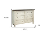 62" Gray and Ivory Solid Wood Six Drawer Triple Dresser