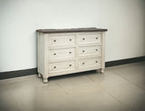 62" Gray and Ivory Solid Wood Six Drawer Double Dresser