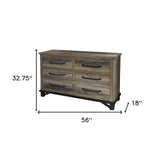 62" Brown Solid Wood Six Drawer Double Dresser