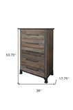 36" Gray Solid Wood Five Drawer Chest