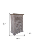 37" Gray Solid Wood Five Drawer Chest