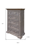 37" Gray Solid Wood Five Drawer Chest