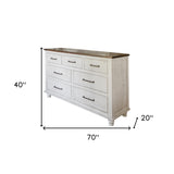 70" Brown and White Solid Wood Seven Drawer Double Dresser