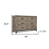 67" Natural Solid Wood Six Drawer Double Dresser