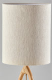 28" Natural Solid Wood Round Table Lamp With Beige Drum Shade