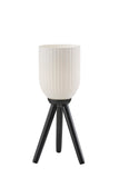 23" Black Solid Wood Tripod Table Lamp With White Ribbed Glass Shade