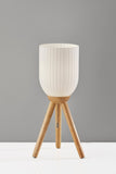 23" Brown Solid Wood Tripod Table Lamp With White Ribbed Dome Shade