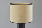 28" Black and Gold Metal Cylinder Table Lamp With Beige Drum Shade