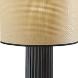 24" Black Ceramic Cylinder Table Lamp With Beige Drum Shade