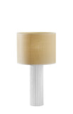 24" White Ceramic Cylinder Table Lamp With Beige Drum Shade