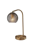 19" Antiqued Brass Metal Cylinder Desk Table Lamp With Gray Swirl Globe Shade