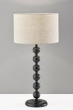 19" Antiqued Brass Metal Cylinder Desk Table Lamp With Gray Swirl Globe Shade