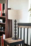 28" Black Solid Wood Candlestick Table Lamp With Off White Drum Shade