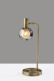 18" Antiqued Brass Metal Cylinder Desk Table Lamp With Gray Globe Shade With Starling LED Bulb