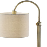 32" Antiqued Brass Metal Adjustable Cylinder Arched Table Lamp With Beige Drum Shade