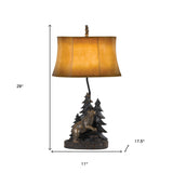 29" Bronze Bear in the Woods Table Lamp With Brown Bell Shade