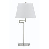 28" Nickel Metal Table Lamp With Off White Empire Shade