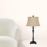 31" Bronze Metal Two Light Table Lamp With Beige Empire Shade