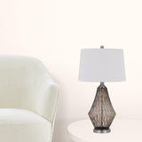 31" Gray Metal Table Lamp With Off White Empire Shade