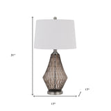 31" Gray Metal Table Lamp With Off White Empire Shade