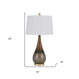 31" Clear Metal Table Lamp With White Empire Shade