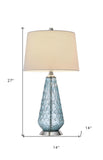 28" Blue Swirl Glass Table Lamp With White Empire Shade