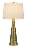 27" Antiqued Brass Metal Table Lamp With White Empire Shade