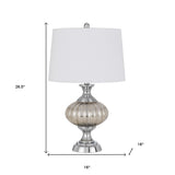 29" Taupe Metal Table Lamp With White Drum Shade