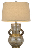 26" Bronze Ceramic Table Lamp With Brown Empire Shade