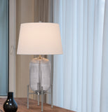 33" Nickel Glass Table Lamp With White Empire Shade