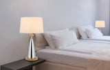 31" Silver Metallic Metal Usb Table Lamp With White Empire Shade