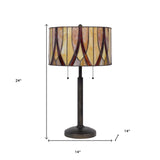 24" Burnt Orange Metal Two Light Table Lamp With Amber Square Shade