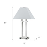 26" Nickel Metal Two Light Desk Usb Table Lamp With White Novelty Shade