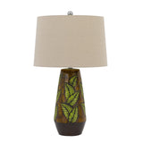 29" Brown Ceramic Table Lamp With Tan Empire Shade