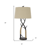 26" Clear Table Lamp With Brown Drum Shade