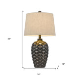 32" Charcoal Metal Table Lamp With Tan Empire Shade