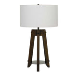 32" Brown Metal Table Lamp With Off White Drum Shade