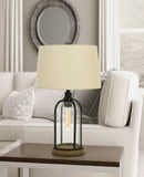 32" Brown Metal Table Lamp With Off White Drum Shade