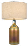 28" Gold Glass Table Lamp With Gray Drum Shade