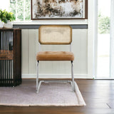 Set of Two Tufted Brown And Silver Upholstered Faux Leather Dining Side Chairs