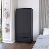 32" Black Two Drawer Combo Dresser