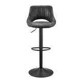 Set of Two 32" Black Faux Leather And Steel Swivel Low Back Adjustable Height Bar Chairs