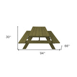 94" Gray Solid Wood Outdoor Picnic Table with Umbrella Hole