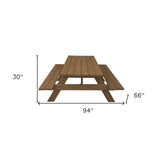 94" Green Solid Wood Outdoor Picnic Table with Umbrella Hole