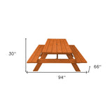 94" Redwood Solid Wood Outdoor Picnic Table with Umbrella Hole