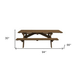 94" Charcoal Solid Wood Outdoor Picnic Table with Umbrella Hole