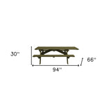 Green Solid Wood Outdoor Picnic Table Umbrella Hole