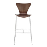 30" Brown And Silver Metallic Stainless Steel Bar Chair