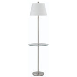 60" Nickel Tray Table Floor Lamp With White Transparent Glass Square Shade